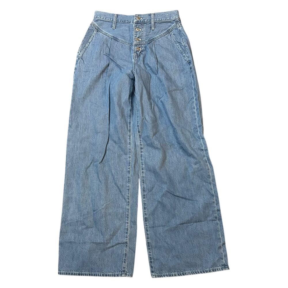 Madewell High Waist Super Wide Leg Jeans Womens Size 28 Boho Baggy Pleated - Picture 1 of 8